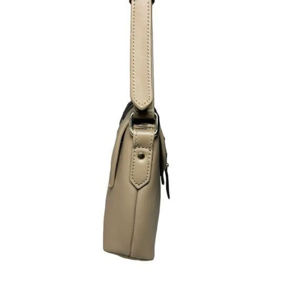 Spartina 449 Taupe Leather Hipster Crossbody Bag With Leopard Calf Hair Buckle‎
